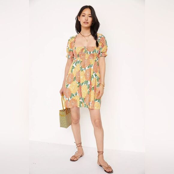 NWOT Faithfull The Brand Linen Mini Dress Size 4 Small Floral Puff Short Spring - Picture 3 of 9